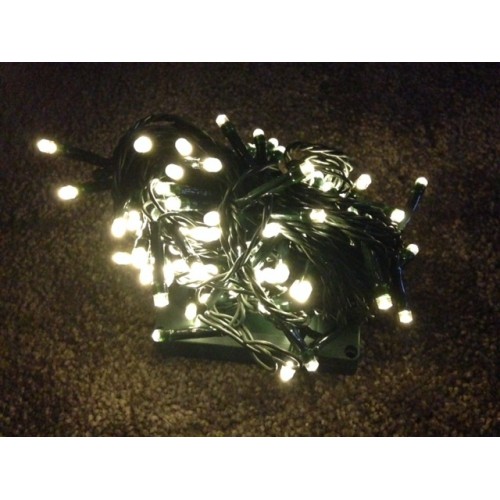 12M 100 LED Battery Powered Fairy Lights - Warm White (Green Cable)