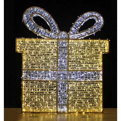 3D Gold Gift Box with White Ribbon - H 2M - Festival Christmas Display